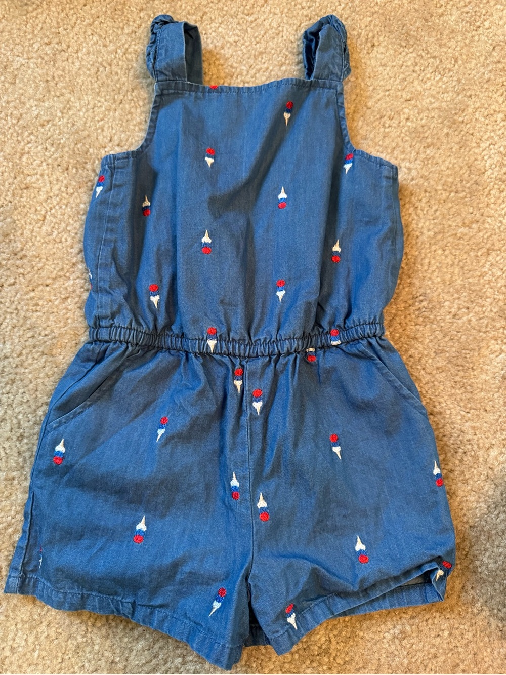 Cat & Jack Blue Denim-Look Ice Cream Embroidered Romper